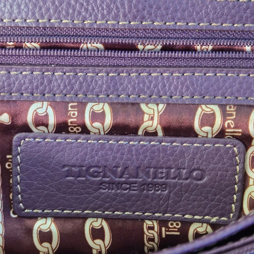 Tignanello Purple Pebbled Leather Dome Satchel Crossbody Bag A215696 Womens